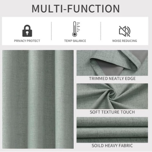SAGE TEAL GREEN Blackout Lined Heavy Textured Grommet Curtains Drapes 95”x52” - Picture 15 of 15